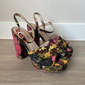Topshop Floral Platform Heeled Sandals